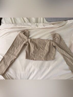 Urban Outfitters Square neck Striped Beige Crop Top